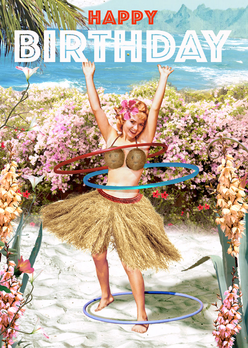 Happy Birthday Hula Girl Greeting Card by Max Hernn